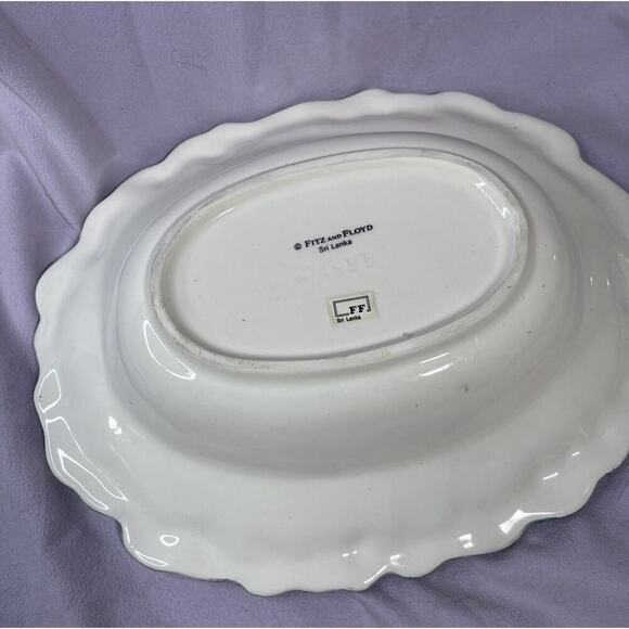 Fitz and Floyd DAMASK CHRISTMAS 1995 Oval Bowl Holly Pinecones Gold Star Box - Picture 4 of 4